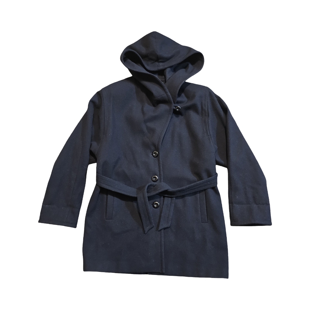 Vtg Donnybrook 100% Wool Coat Women Black Size 12P Classic Trench